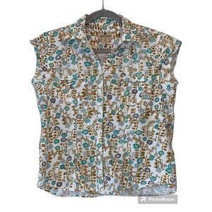 Woolrich floral button-front cap-sleeve top size M